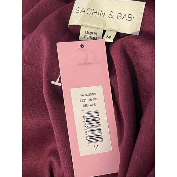 Sachin + Babi NWT Size 14 Nadia One Shoulder Deep Wine Stretch Crepe Gown - Picture 6 of 7